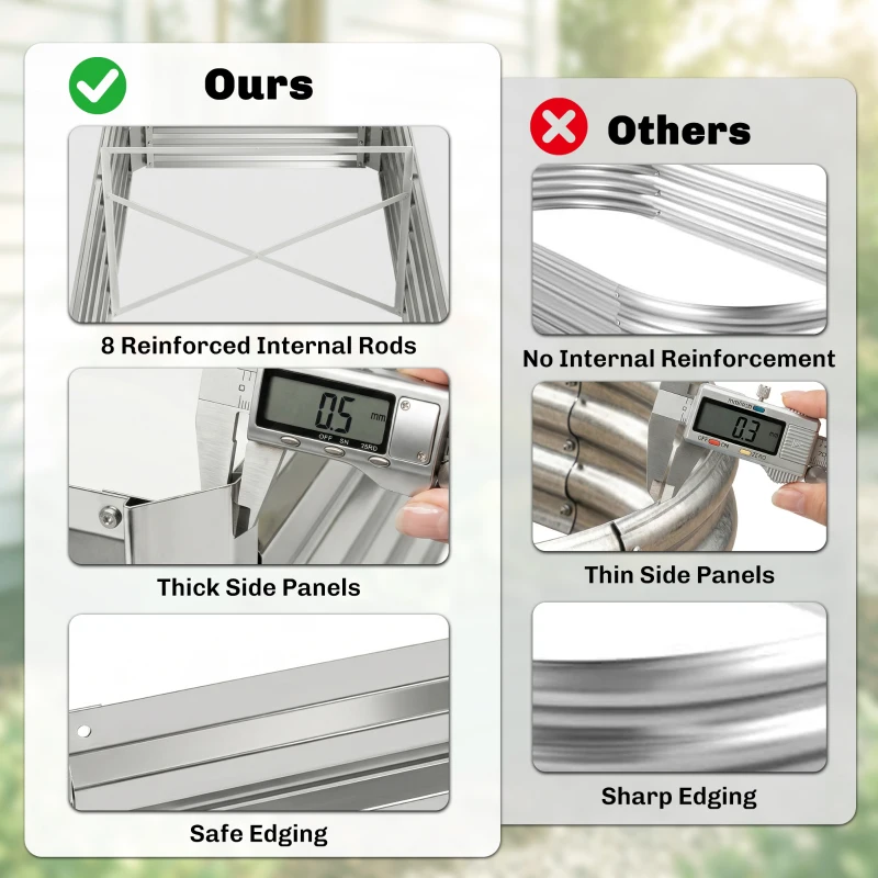Outsunny Galvanized Raised Garden Bed, Steel Outdoor Planters with Reinforced Rods, 71" x 36" x 23", Silver