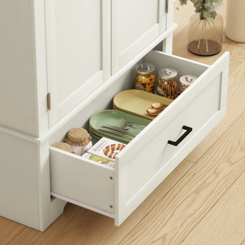 HOMCOM 69" Tall Farmhouse Kitchen Pantry Cabinet with 2 Doors, Drawer and Adjustable Shelves, Cream White