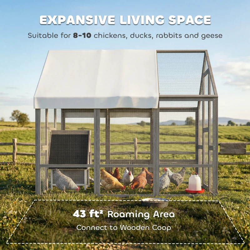 PawHut Large Wooden Chicken Coop for 8-10 Hens, Walk-in Chicken Run with Waterproof Cover, Nesting Boxes and Perches