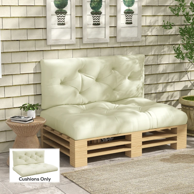 Outsunny 2 Seater 5" Thick Outdoor Seat Cushions with Back Cushion for Pallet, Loveseat Outdoor Furniture Cushions, Cream White