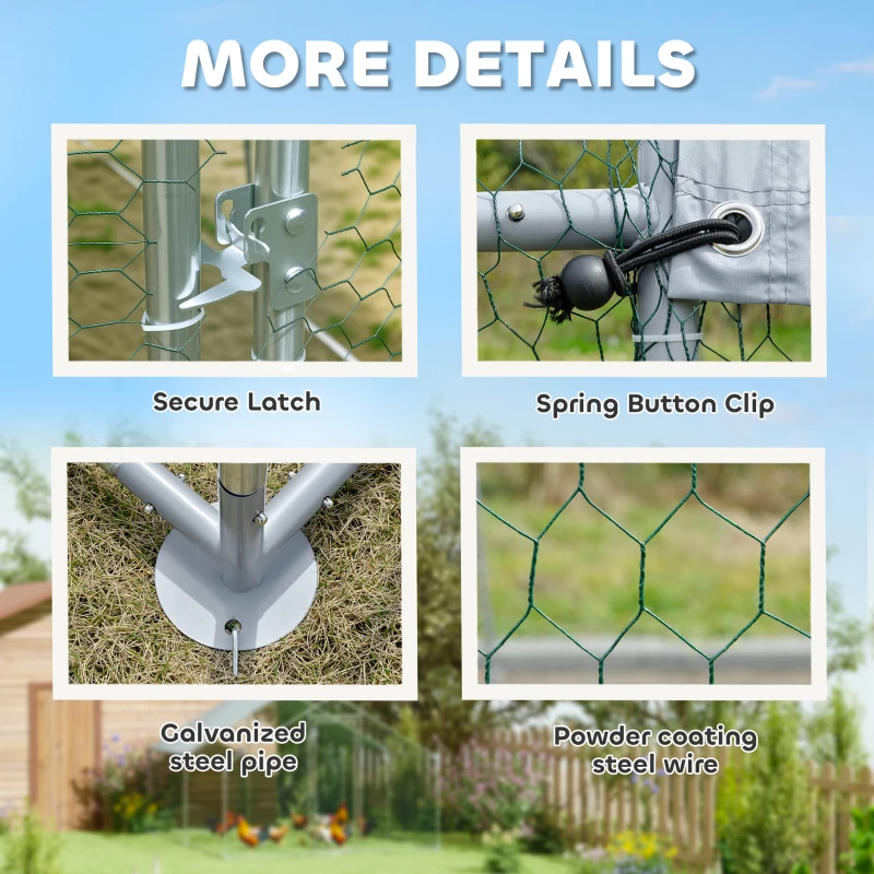 PawHut Metal Chicken Coop, 9.8 x 11.2 FT Walk-in Chicken Run with Cover, Lockable Door, Outdoor Poultry Cage for 10-15 Chickens