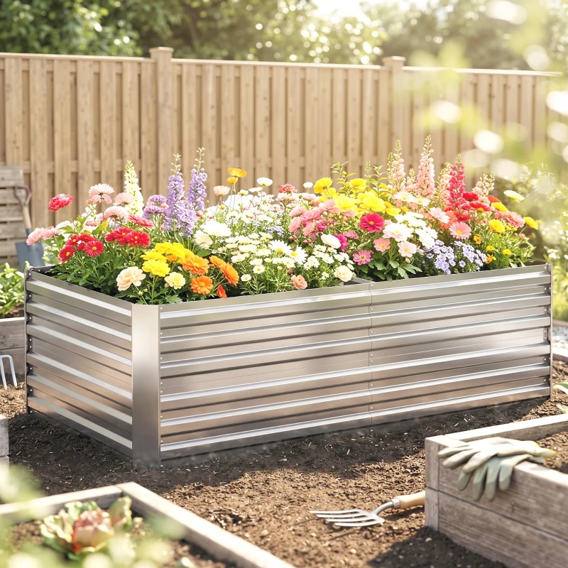 Outsunny Galvanized Raised Garden Bed, Steel Outdoor Planters with Reinforced Rods, 71" x 36" x 23", Silver