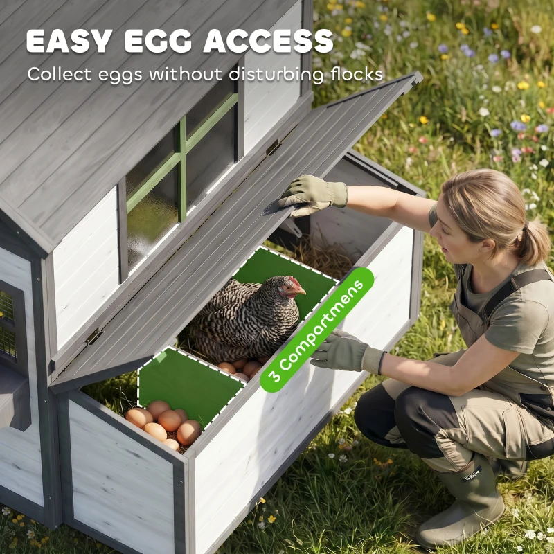 PawHut Wooden Chicken Coop, Hen House for 2-4 Hens, Outdoor Playhouse Poultry Cage with Nesting Boxes, Waterproof Roof, Windows