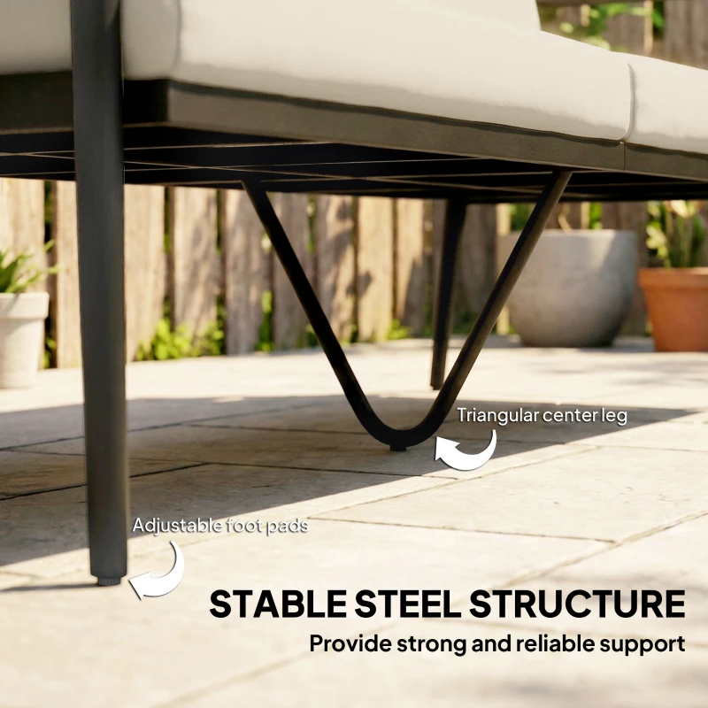 Outsunny 3 Seater Outdoor Patio Sofa, Outdoor Couch with Wood-Effect Armrests, Wicker Backrest, Cushions for Garden Yard, Khaki