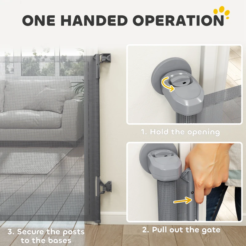 PawHut Retractable Dog Gate, 36.6" Tall,  Extends to 55" Wide, Mesh Pet Gate with Single Hand Operation, for Stairs, Doorways