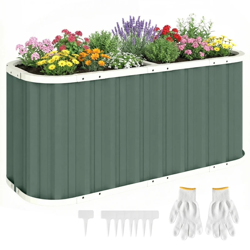 Outsunny Galvanized Raised Garden Bed, Deep Root Planter Box, Outdoor Garden Bed with Plant Labels, 4.5' x 2' x 2', Light Green