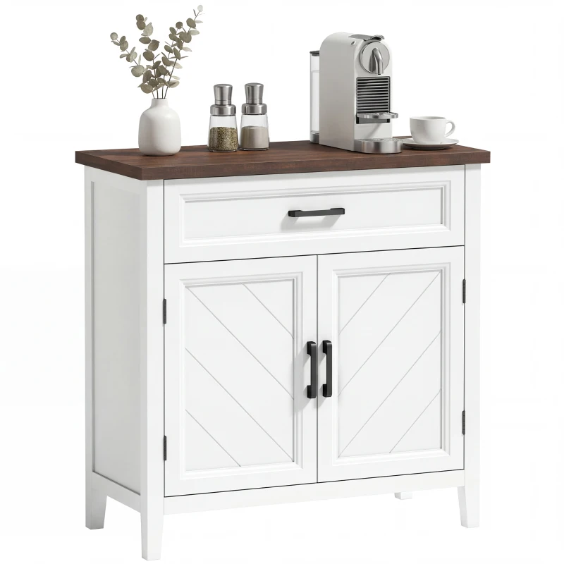 HOMCOM Modern Farmhouse Sideboard Buffet Cabinet with Adjustable Shelf, Storage & 2 Doors