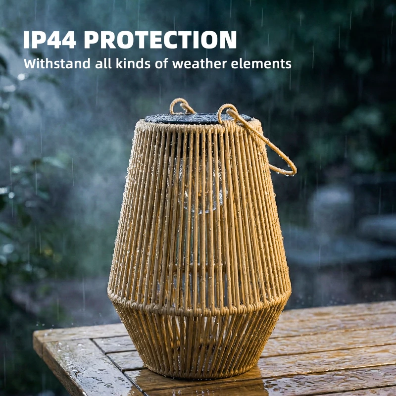 Outsunny 2 Pack Wicker Solar Lanterns Outdoor Waterproof Hanging Lights with Auto On/Off and Handles, Brown