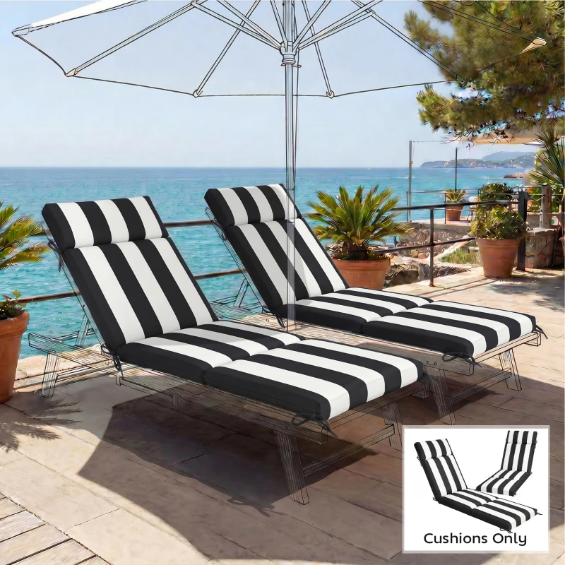Outsunny Outdoor Chaise Lounge Cushions Set of 2 with 6 Ties, High-Density Foam, for Patio and Poolside, Black and White