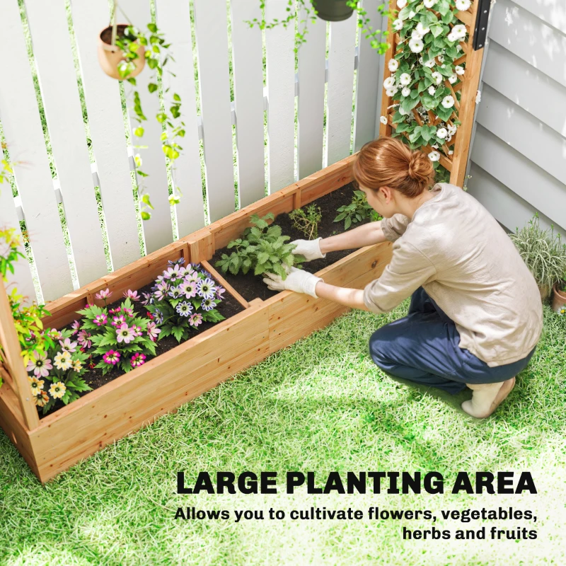 Outsunny Wooden Planter Box with Trellis, Hanging Roof and Drainage Holes for Climbing Plants, Vegetables, Herbs and Flowers