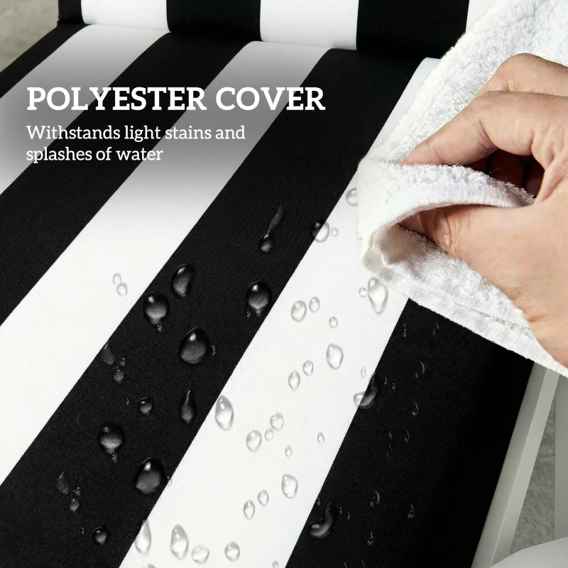 Outsunny Outdoor Chaise Lounge Cushions Set of 2 with 6 Ties, High-Density Foam, for Patio and Poolside, Black and White