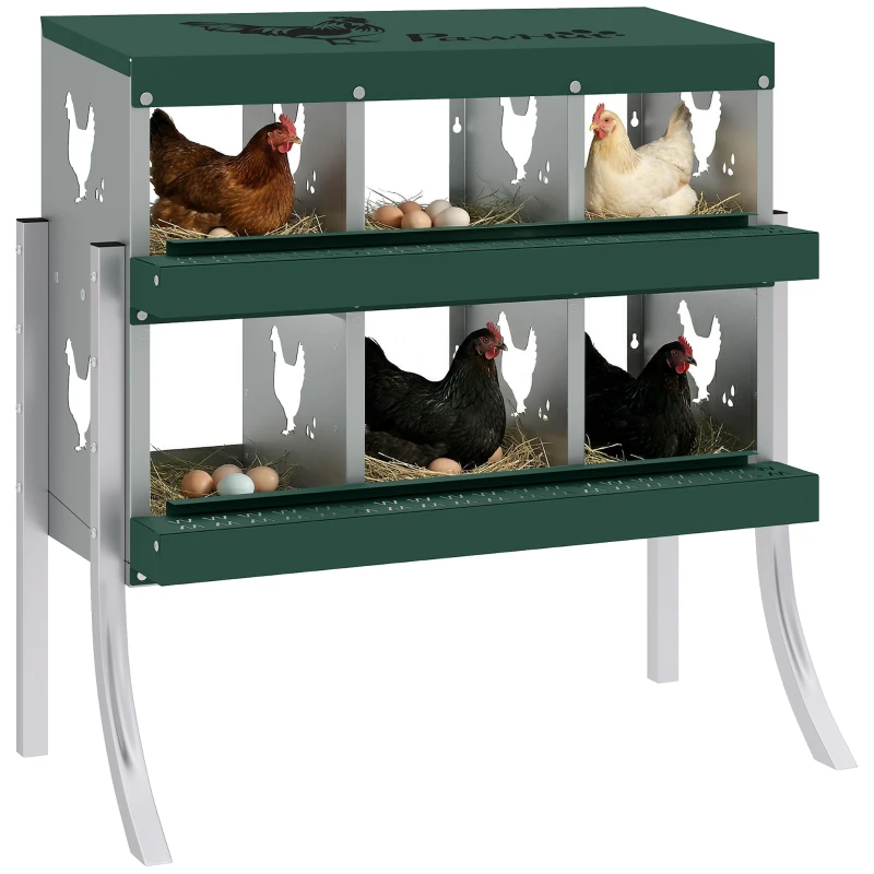 PawHut Chicken Nesting Boxes, 6 Compartment Steel Nesting Boxes for Chickens, Wall Mount Egg Laying Boxes with Vented Holes