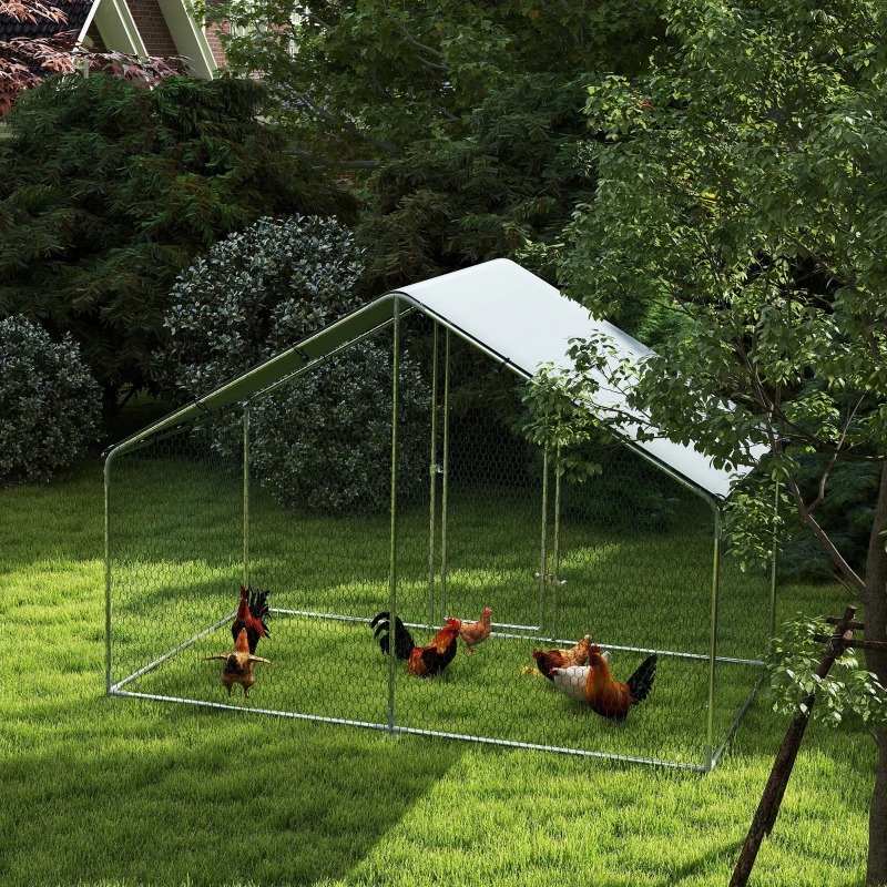 PawHut Metal Chicken Coop, 9.8 x 5.6 FT Walk-in Chicken Run with Cover, Lockable Door, Outdoor Poultry Cage for 5-8 Chickens