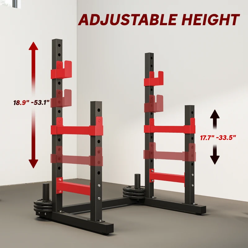 Soozier Adjustable Squat Rack, 660lbs Multi-Functional Bench Press Rack for Weight Lifting Home Gym Strength Training, Red