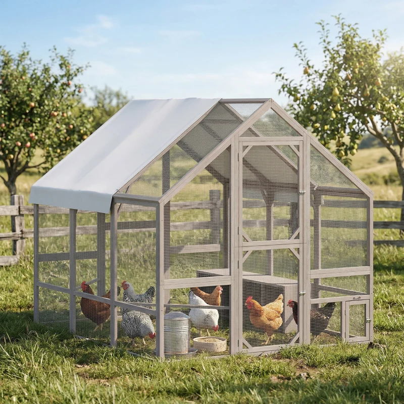PawHut Large Wooden Chicken Coop for 8-10 Hens, Walk-in Chicken Run with Waterproof Cover, Nesting Boxes and Perches