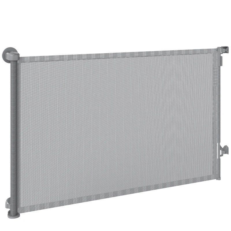 PawHut Retractable Dog Gate, 36.6" Tall,  Extends to 55" Wide, Mesh Pet Gate with Single Hand Operation, for Stairs, Doorways