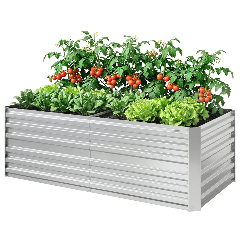 Outsunny Galvanized Raised Garden Bed, Steel Outdoor Planters with Reinforced Rods, 71" x 36" x 23", Silver