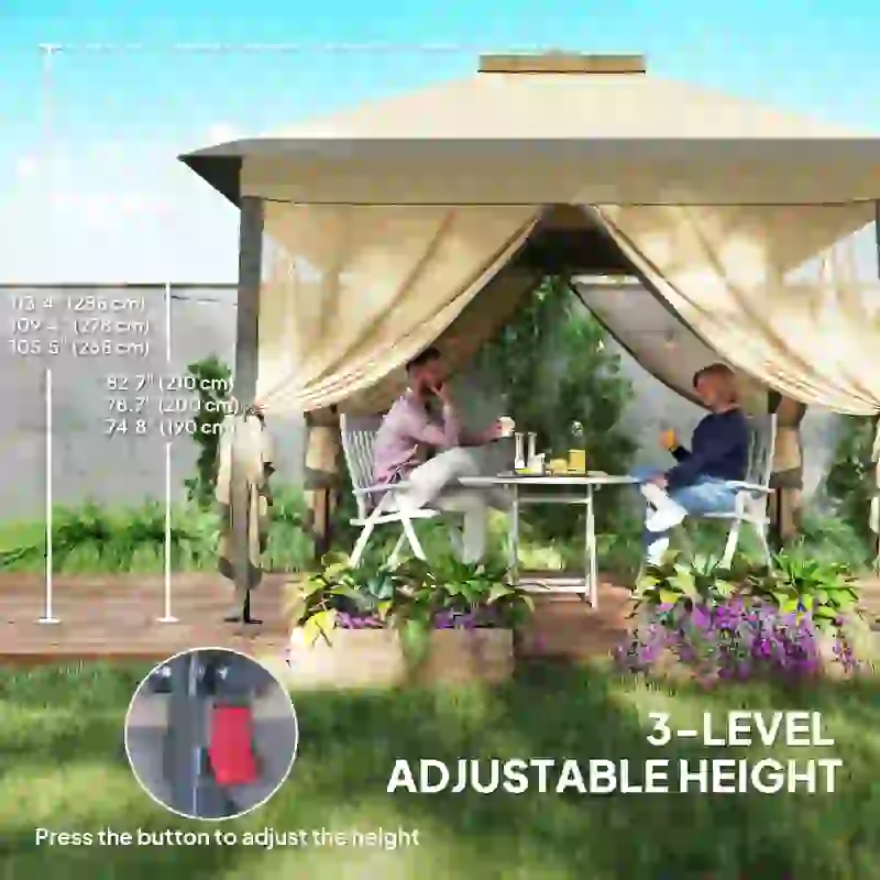 Outsunny 11' x 11' Pop Up Canopy, Double Roof Foldable Canopy Tent with Zipper Mesh Sidewalls, Height Adjustable and Carrying Bag, Event Tent for Patio Garden Backyard, Beige