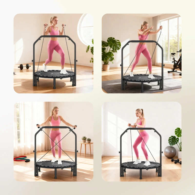 Soozier 40" Foldable Mini Trampoline, Rebounder Trampoline for Adults with Adjustable Foam Handle, Black