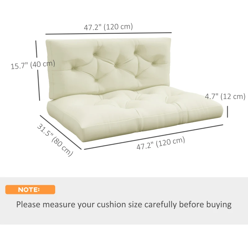 Outsunny 2 Seater 5" Thick Outdoor Seat Cushions with Back Cushion for Pallet, Loveseat Outdoor Furniture Cushions, Cream White