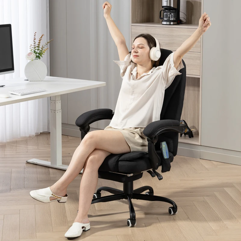 Vinsetto 7-Point Vibrating Massage Chair, Reclining Office Chair with Footrest, Reclining Back, Adjustable Height, Black