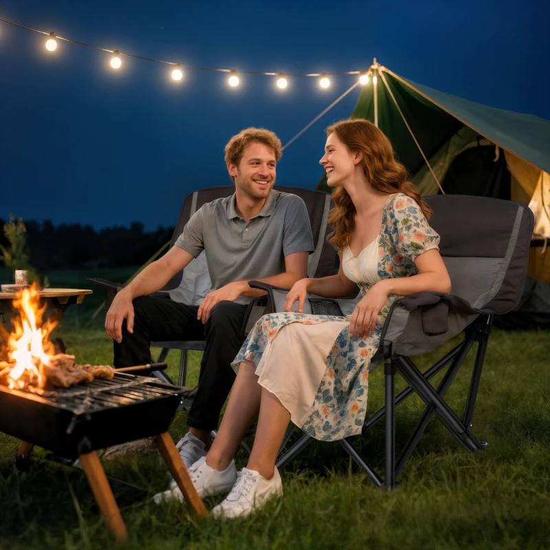 Outsunny Camping Chair for Adults, Portable Folding Camping Chair with Side Pockets, Cup Holders, Carry Bag, Black and Gray