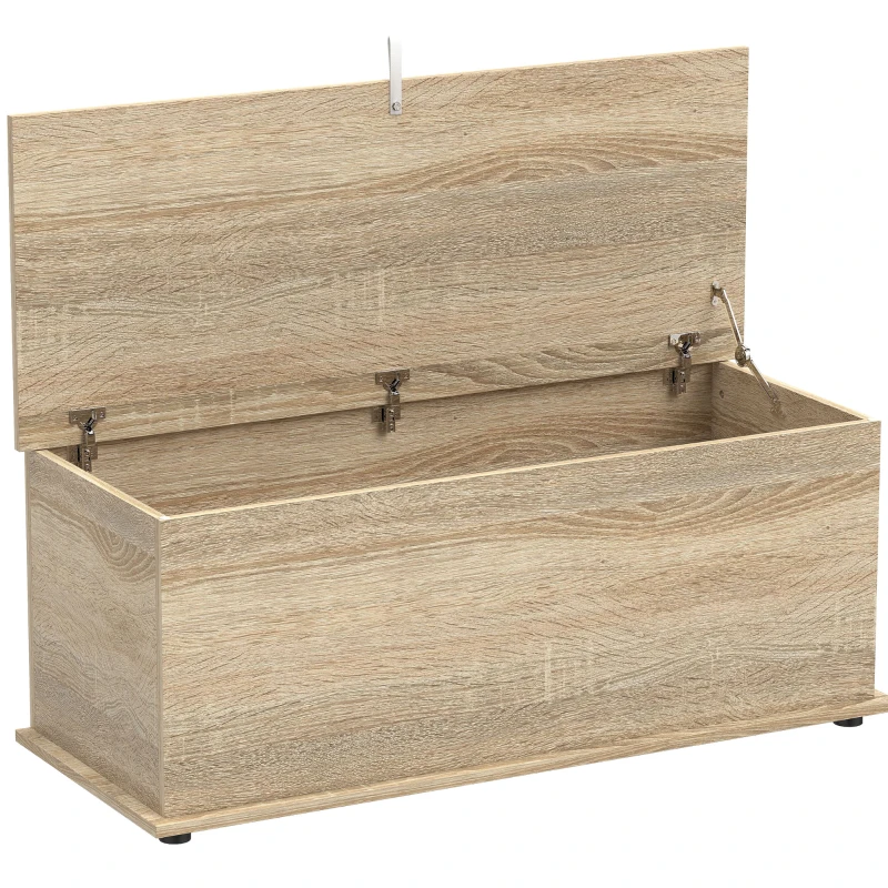 HOMCOM 39.5" Storage Chest with 2 Safety Hinges, Storage Box Organizer with Flip-Top Lid, Entryway Storage Bench, Oak