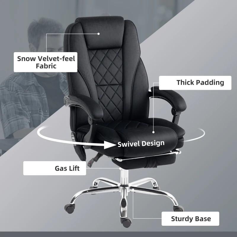 Vinsetto Massage Office Chair, Reclining Computer Chair with Adjustable Height and Footrest, Black
