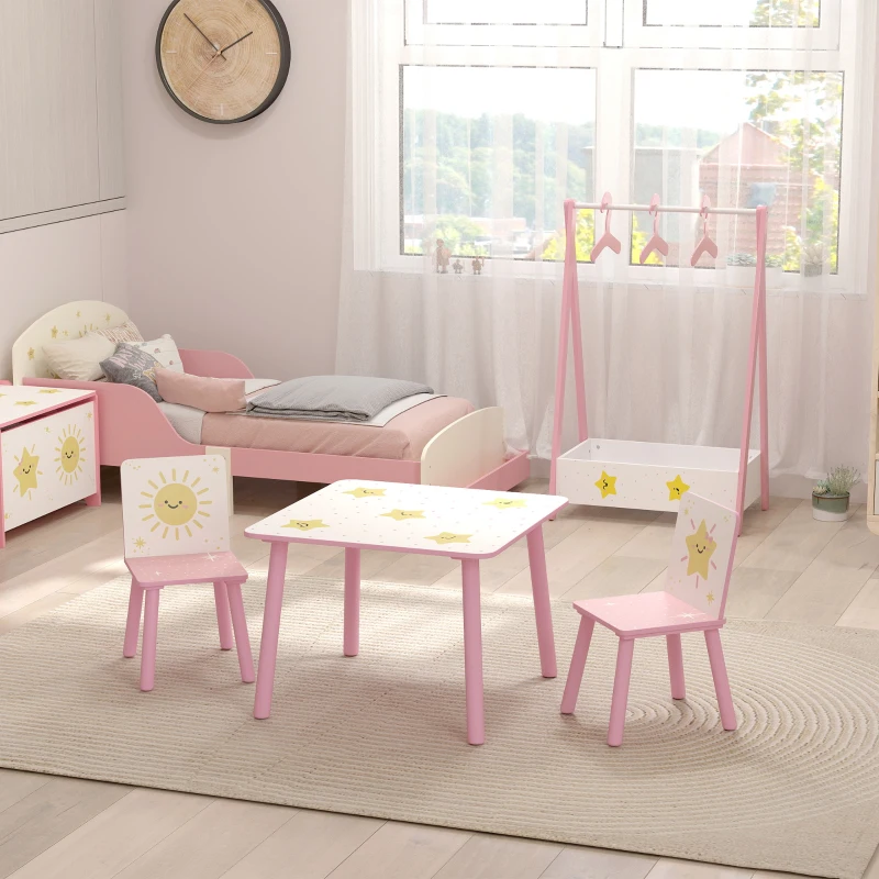 Qaba 3-Piece Kids Toddler Table and Chair Set Furniture for Boys and Girls Aged 3-8, Bedroom, Nursery, Playroom, Pink