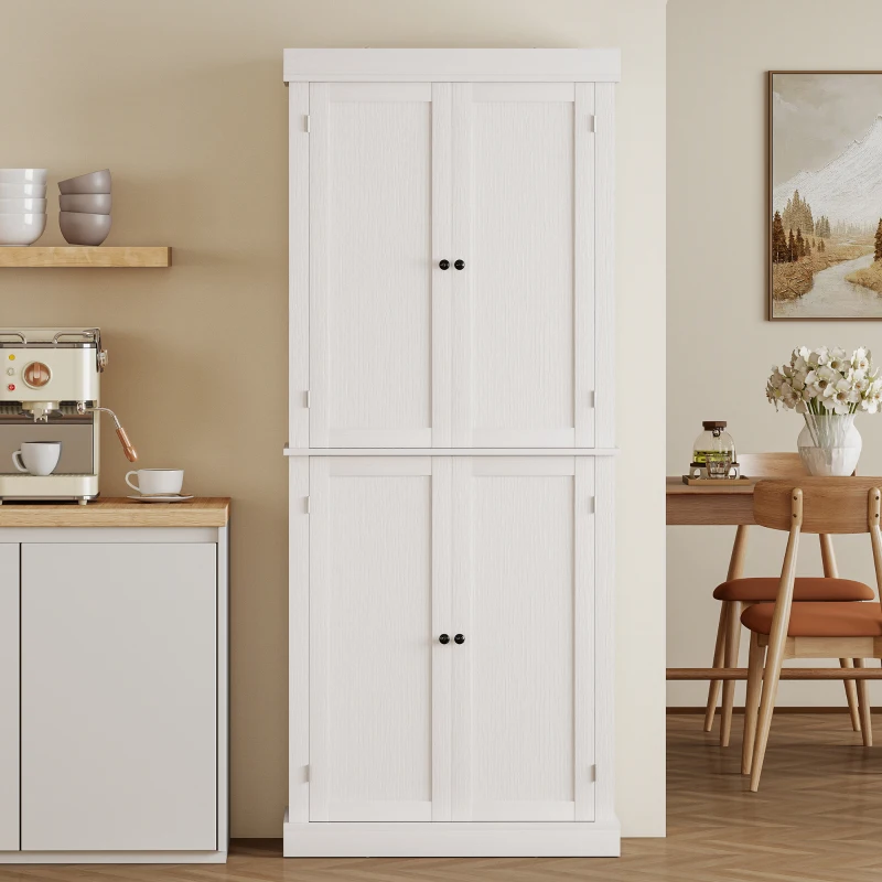 HOMCOM 72.5" Freestanding Kitchen Pantry Cabinet with 4 Doors, White