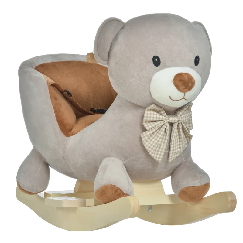 Qaba Bear-Shaped Kids Rocking Horse with Sound for 18-36 Months, Gray