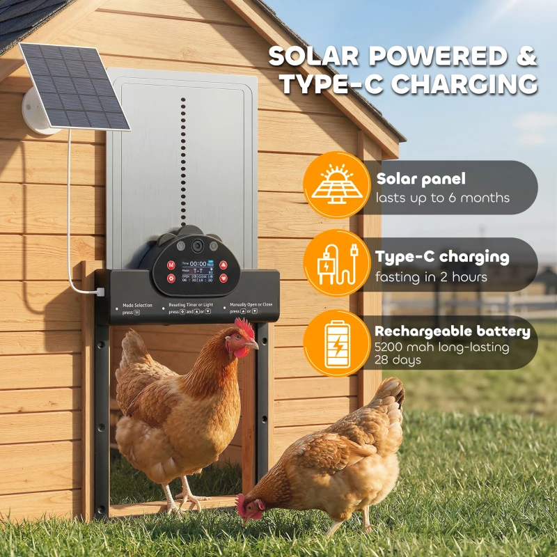 PawHut 2K HD AI Camera Automatic Chicken Coop Door with APP Remote Control, WiFi Solar Powered with 5200 mAh Large Battery