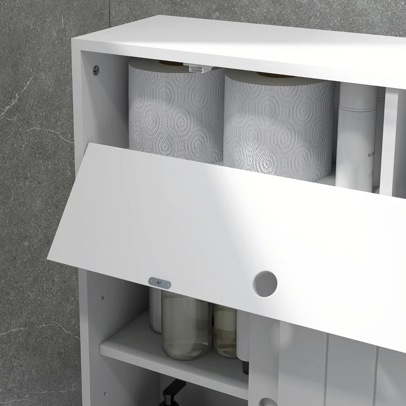 kleankin Bathroom Storage Cabinet, Bathroom Cabinet with 4 Rolling Wheels and Paper Holes, 20.5" x 6.75" x 26.5", White