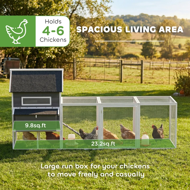 PawHut 137" Wooden Chicken Coop for 4-6 Chickens, Backyard, Dark Gray