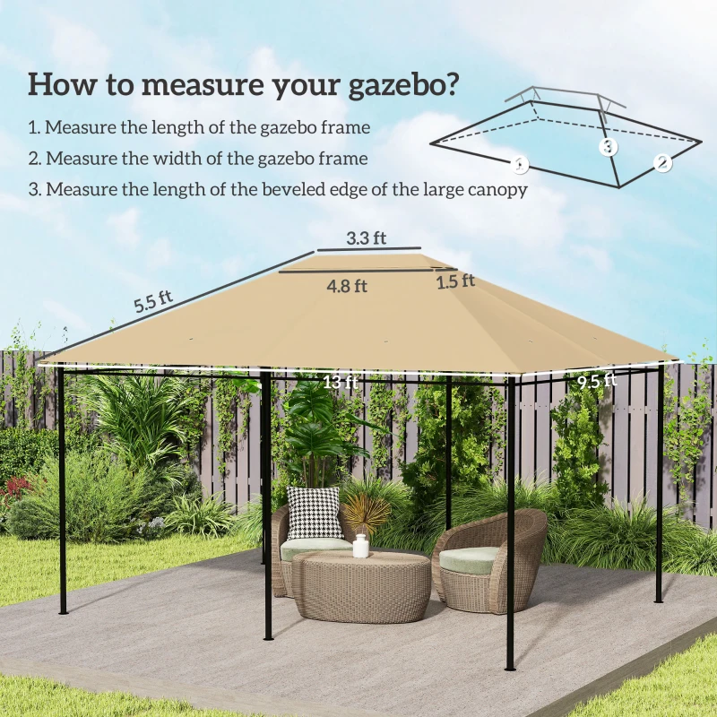 Outsunny 10' x 13' Gazebo Canopy Replacement Roof for 84C-116, Khaki