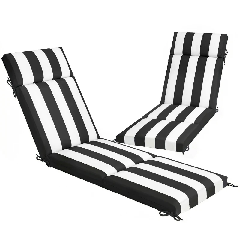 Outsunny Outdoor Chaise Lounge Cushions Set of 2 with 6 Ties, High-Density Foam, for Patio and Poolside, Black and White
