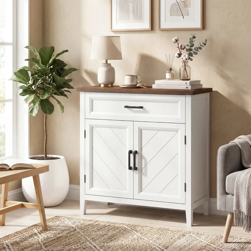 HOMCOM Modern Farmhouse Sideboard Buffet Cabinet with Adjustable Shelf, Storage & 2 Doors