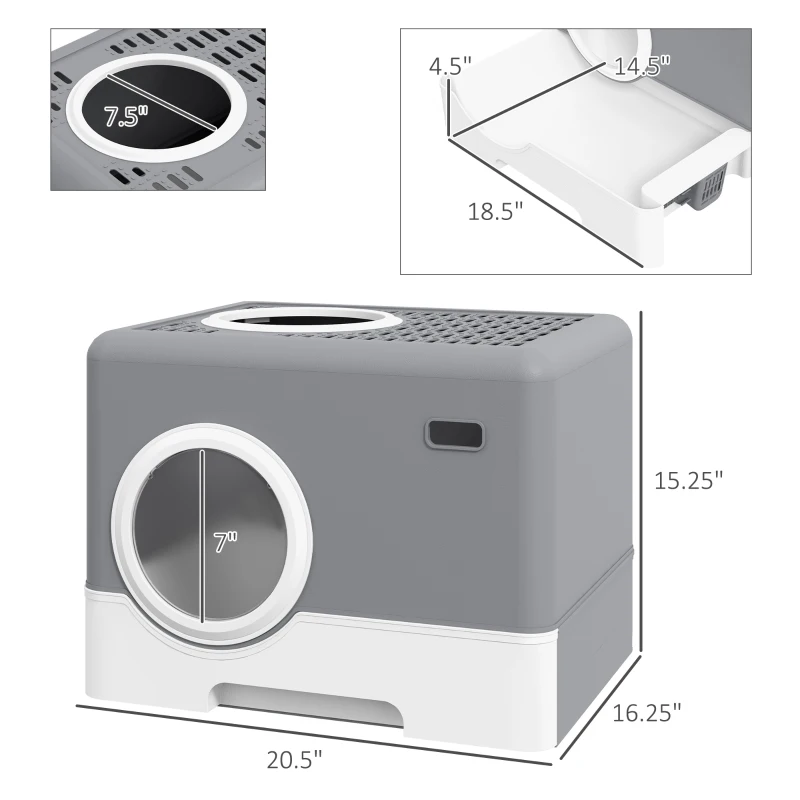 PawHut Cat Litter Box, Litter Tray, Front Entry, Top Exit, 20.5" x 16" x 15"