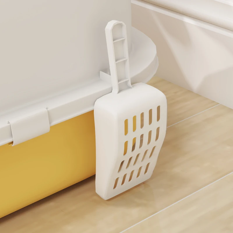 PawHut Cat Litter Box with Lid, Front Door Flap, Scoop, Handle, Easy Clean, for Small and Medium Cats, Yellow