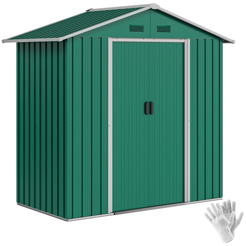 Outsunny 6.5x3.5ft Metal Garden Storage Shed for Outdoor Tool Storage with Double Sliding Doors and Vents, Green