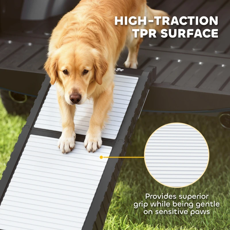 PawHut Foldable Dog Car Ramp with Support Leg, Non-Slip TPR Surface, 69" x 15.7", for Small to Large Dogs Up to 220LBS
