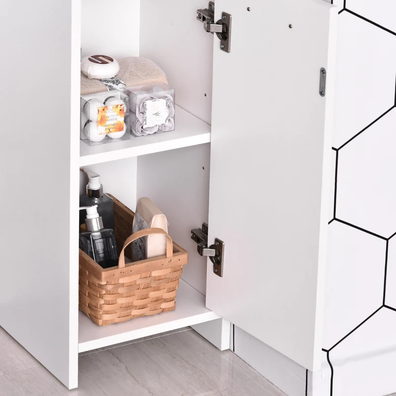 HOMCOM Tall Bathroom Vanities, Narrow Bathroom Cabinets with 2 Doors, Open Compartment and Adjustable Shelves, White