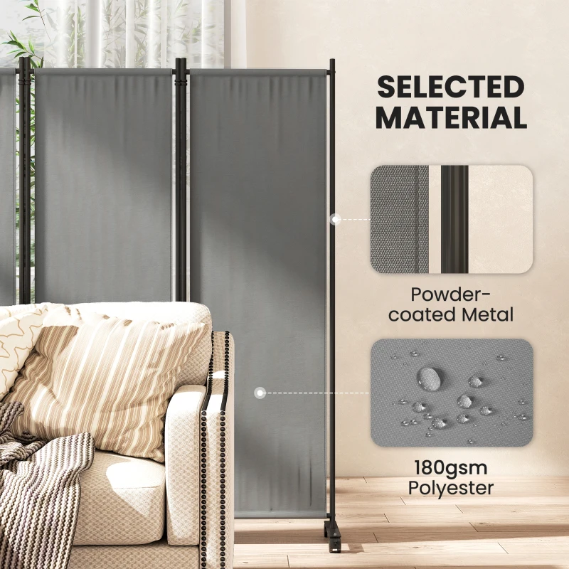 Outsunny Folding Room Divider with Castor Wheels, Rolling Privacy Screen for Home Office Bedroom, 5.6ft Tall