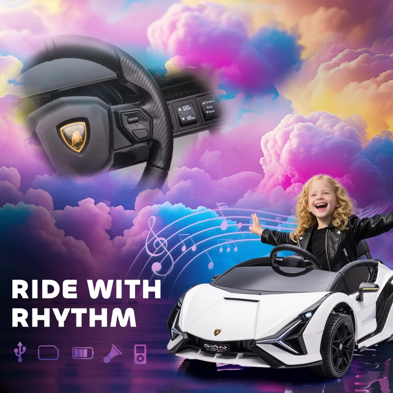 Aosom 12V Lamborghini SIAN Licensed Electric Car for kids with Remote Control, Horn, Music, & Headlights, White