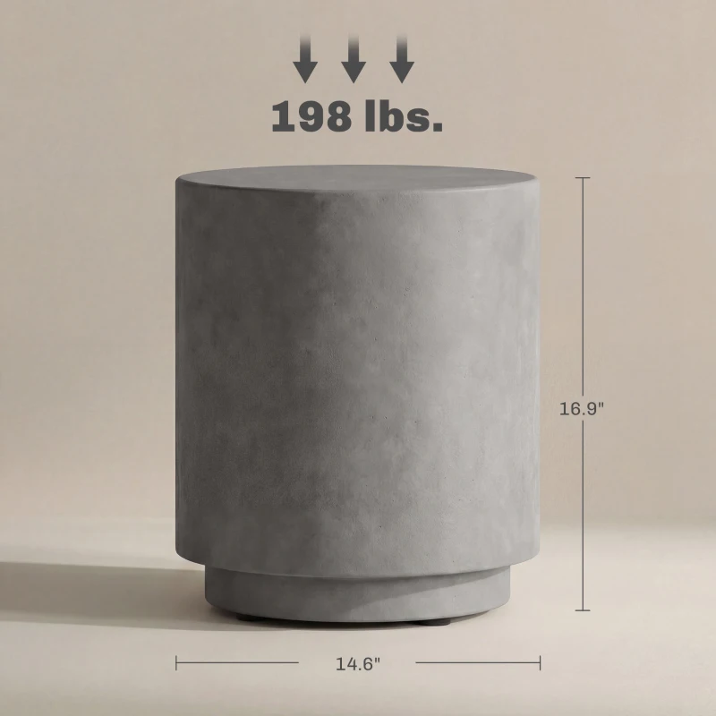 HOMCOM Lightweight Accent Table with Concrete Finish Round Side Table, Light Gray