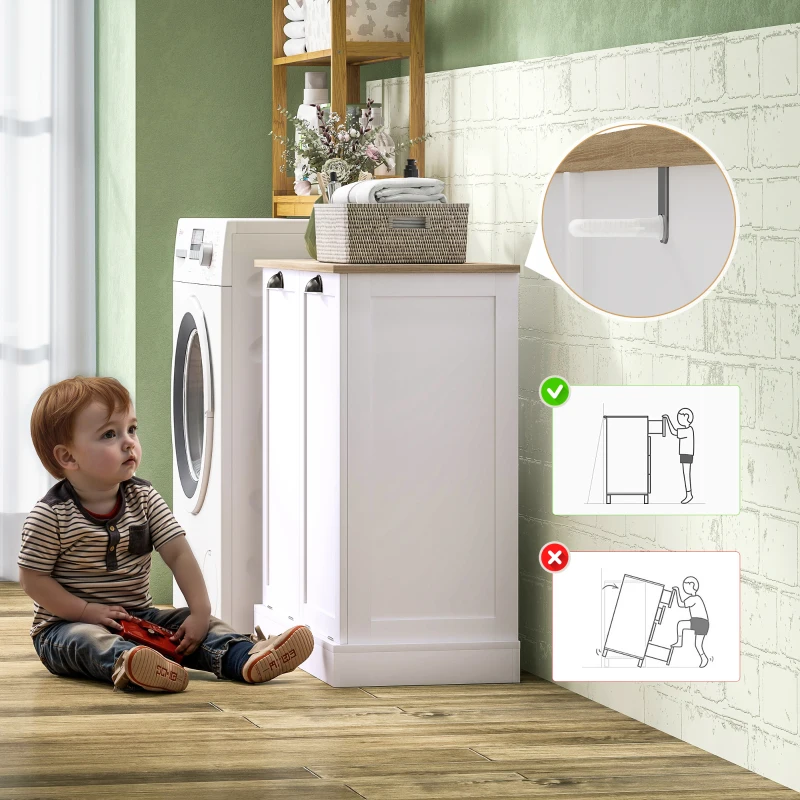 HOMCOM Dual Tilt out Laundry Hamper Cabinet with 2 Removable Basket, Modern Bathroom Storage Cabinet with Shaker Doors and Handles, White