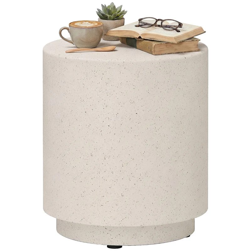 HOMCOM Lightweight Accent Table with Concrete Finish Round Side Table, Cream White
