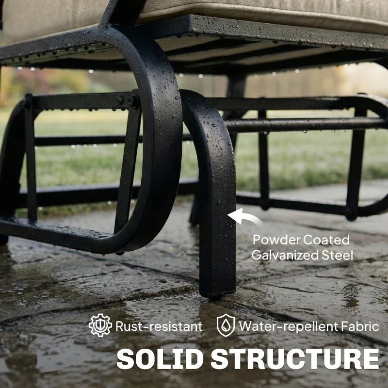Outsunny Patio Glider, Outdoor Glider Chair with Cushions, Steel Frame, Curved Armrests, Beige