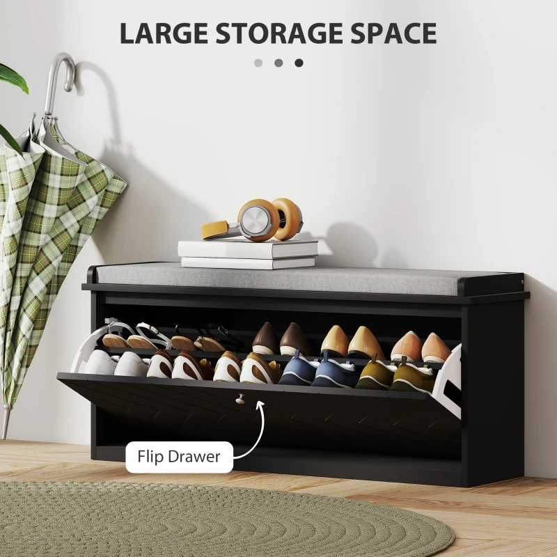 HOMCOM Shoe Storage with Seat, Upholstered Hallway Bench, Shoe Bench with Flip Drawer, Adjustable Shelf for 8-10 Pairs of Shoes