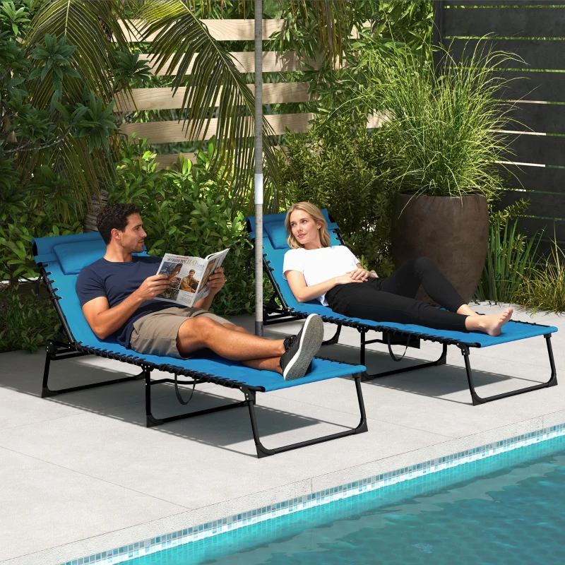 Outsunny Folding Chaise Lounge Set with Reclining Back, 25.6" x 74" x 14.2", Blue